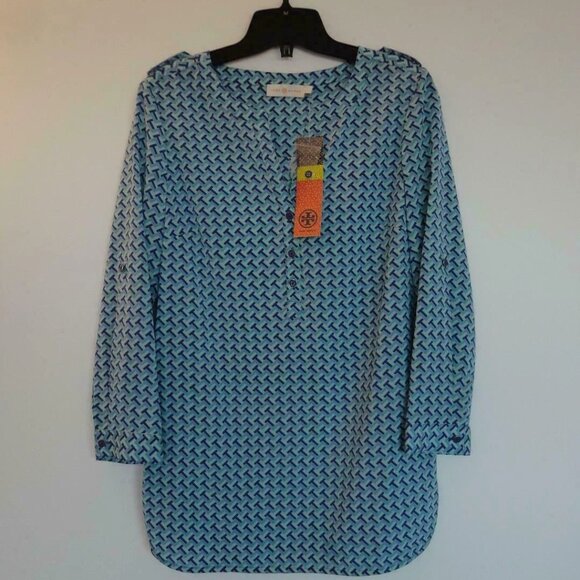 NWT TORY BURCH Juniper Berry T-Zag Small C Silk Blend Kasey Tunic Top Blouse 2 - Picture 7 of 8